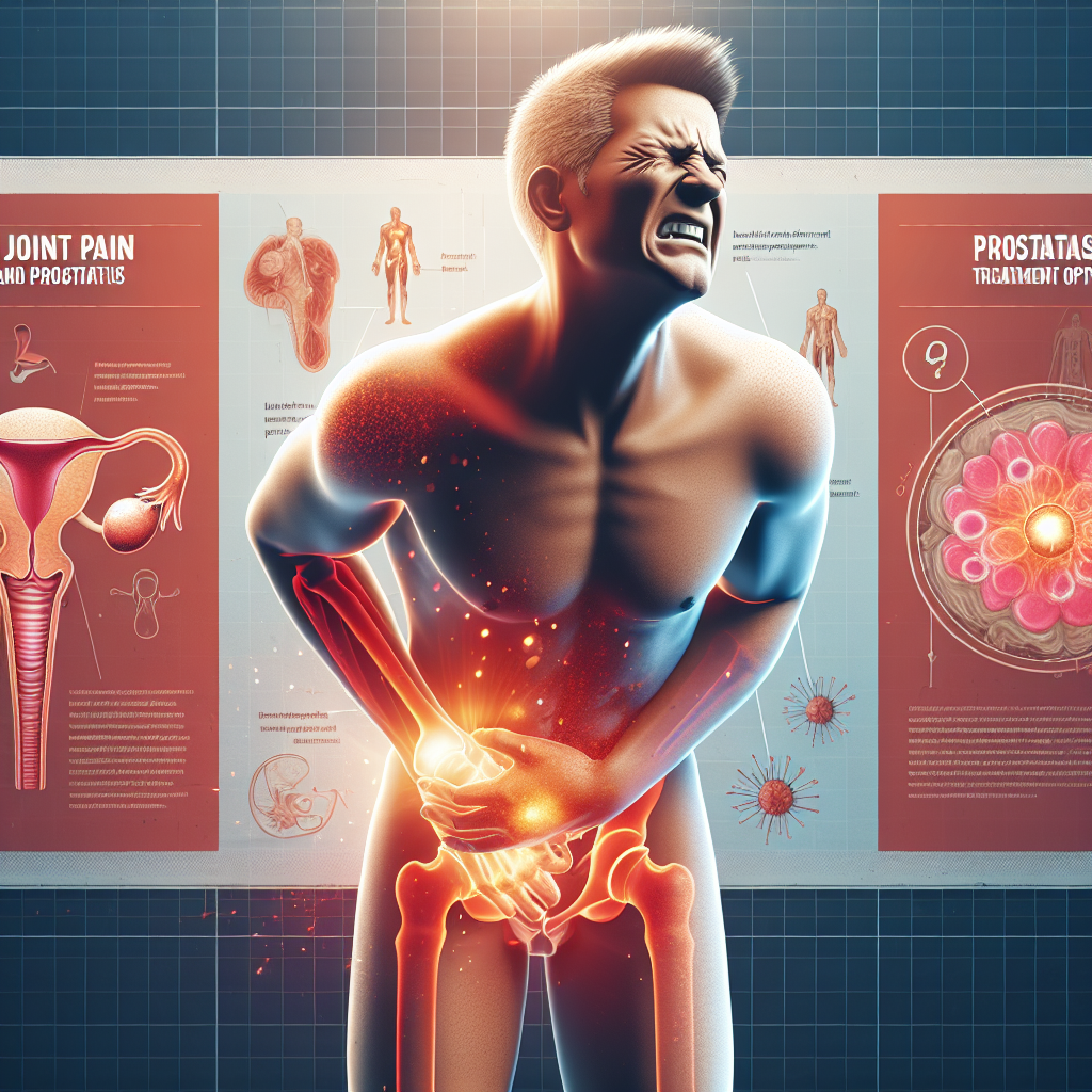 Anatomický diagram pánve muže se zvýrazněnou prostatou a klouby spojenými s bolestí při prostatitidě.